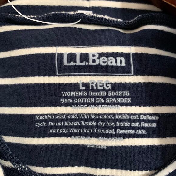 New LL Bean Ultrasoft Sweats Funnel Neck Pullover Blue Cream Stripe Sweatshirt L - Picture 5 of 7